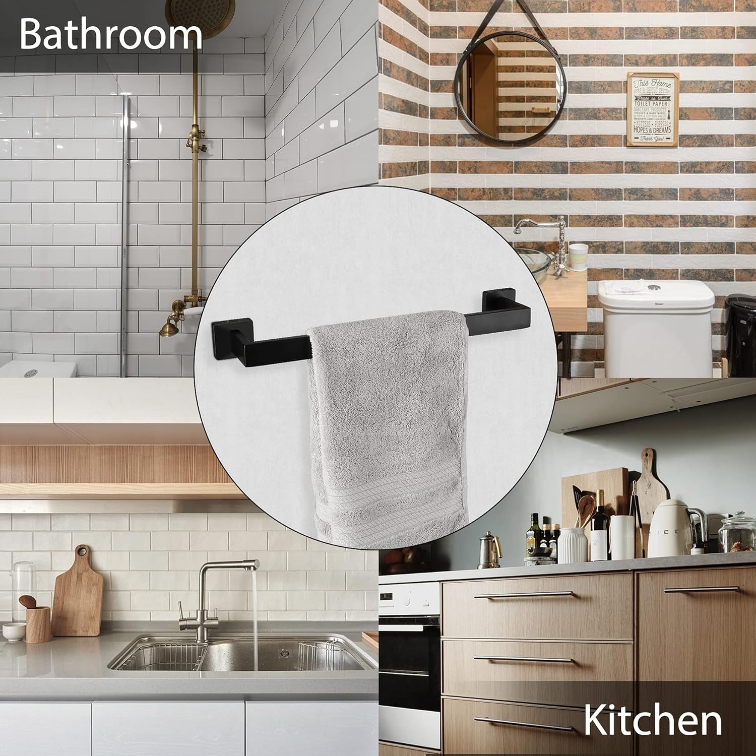 10-Piece Black Stainless Steel Bathroom Hardware Set - Wall-Mounted Towel Rack, Including 22" Hand Towel Bar, 17" Towel Holder, Toilet Paper Holder, Towel Ring, and 5 Hooks