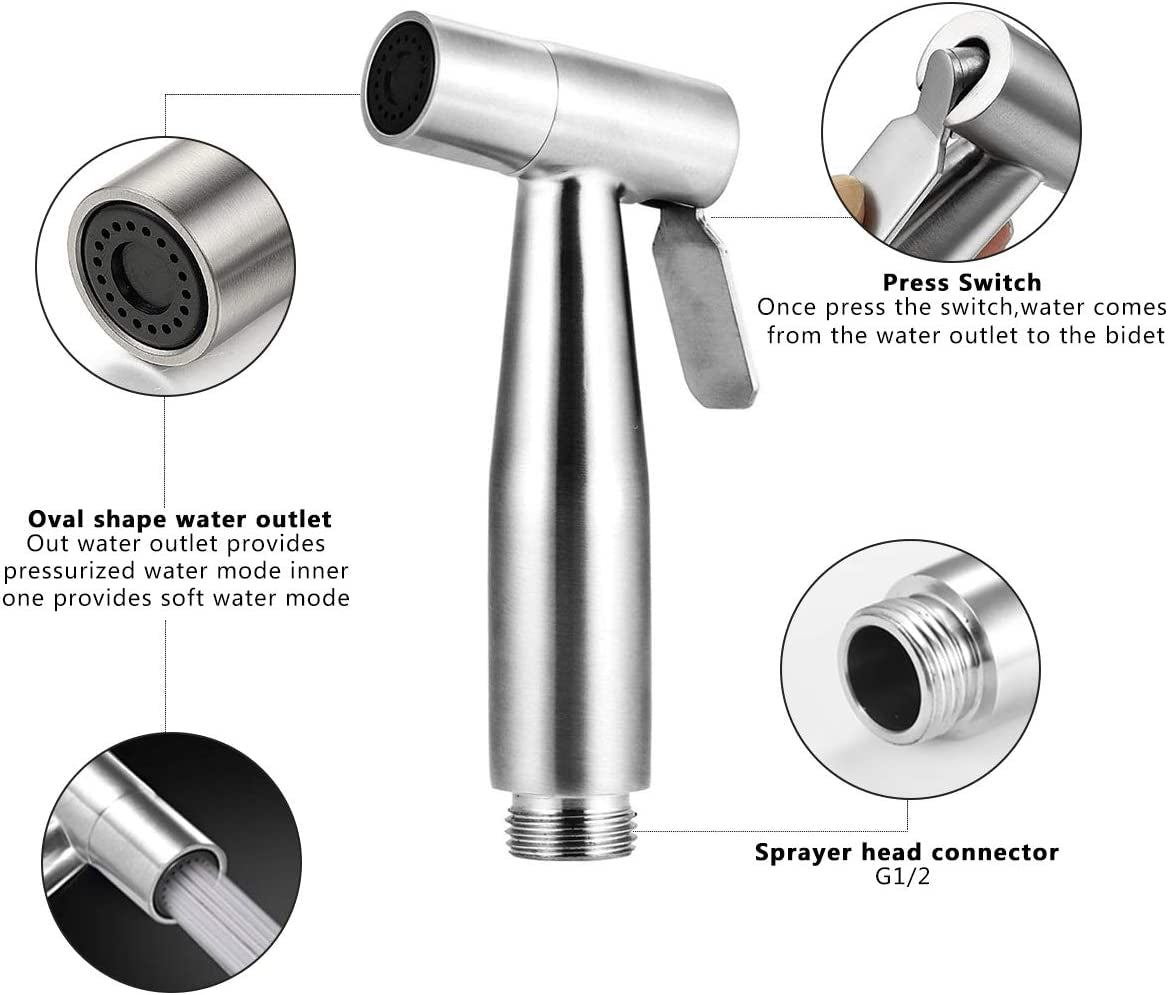 Stainless Steel Handheld Bidet Sprayer for Toilets - Brushed Nickel Finish, Wall & Toilet Mount, Ideal for Baby Cloth Diapers (Bidet Sprayer Head Only)